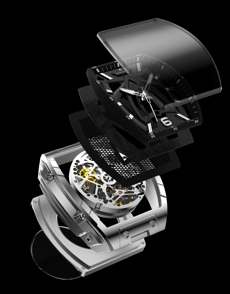 Luxury Watch Rubber Strap - PONIGER Men Automatic Watch 44mm Luxury
