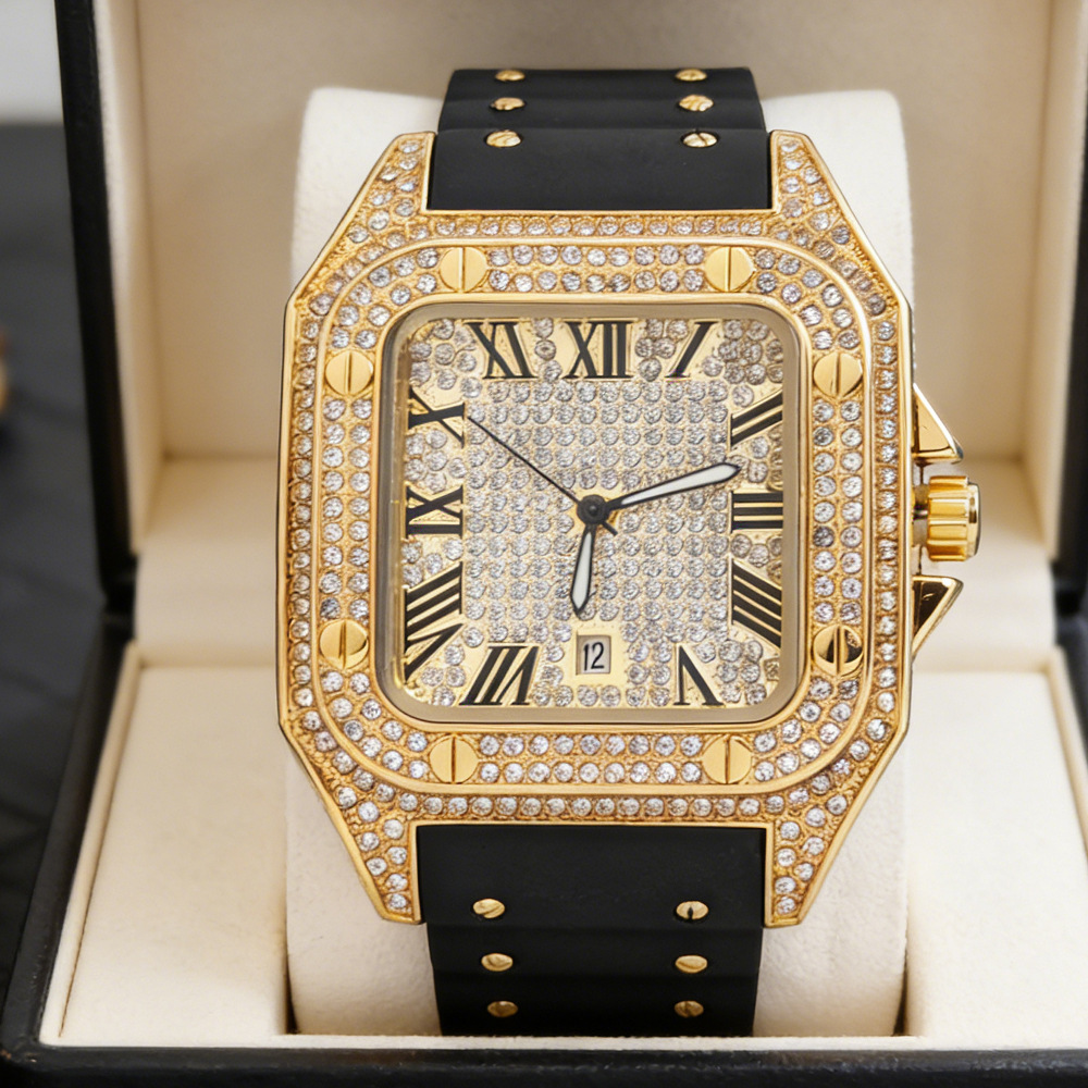 Luxury Watch Rubber Strap - Hip Hop Iced Out Bling Square