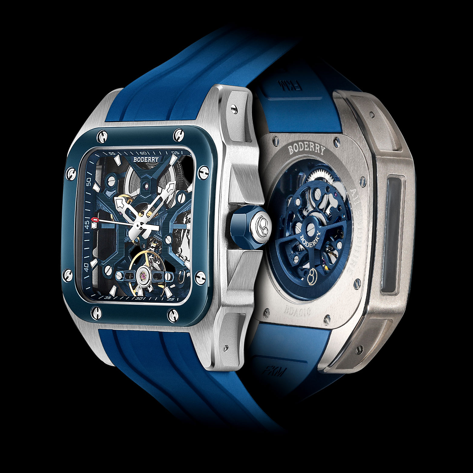 Luxury Watch Rubber Strap - BODERRY Skeleton Watches Men's Square Titanium