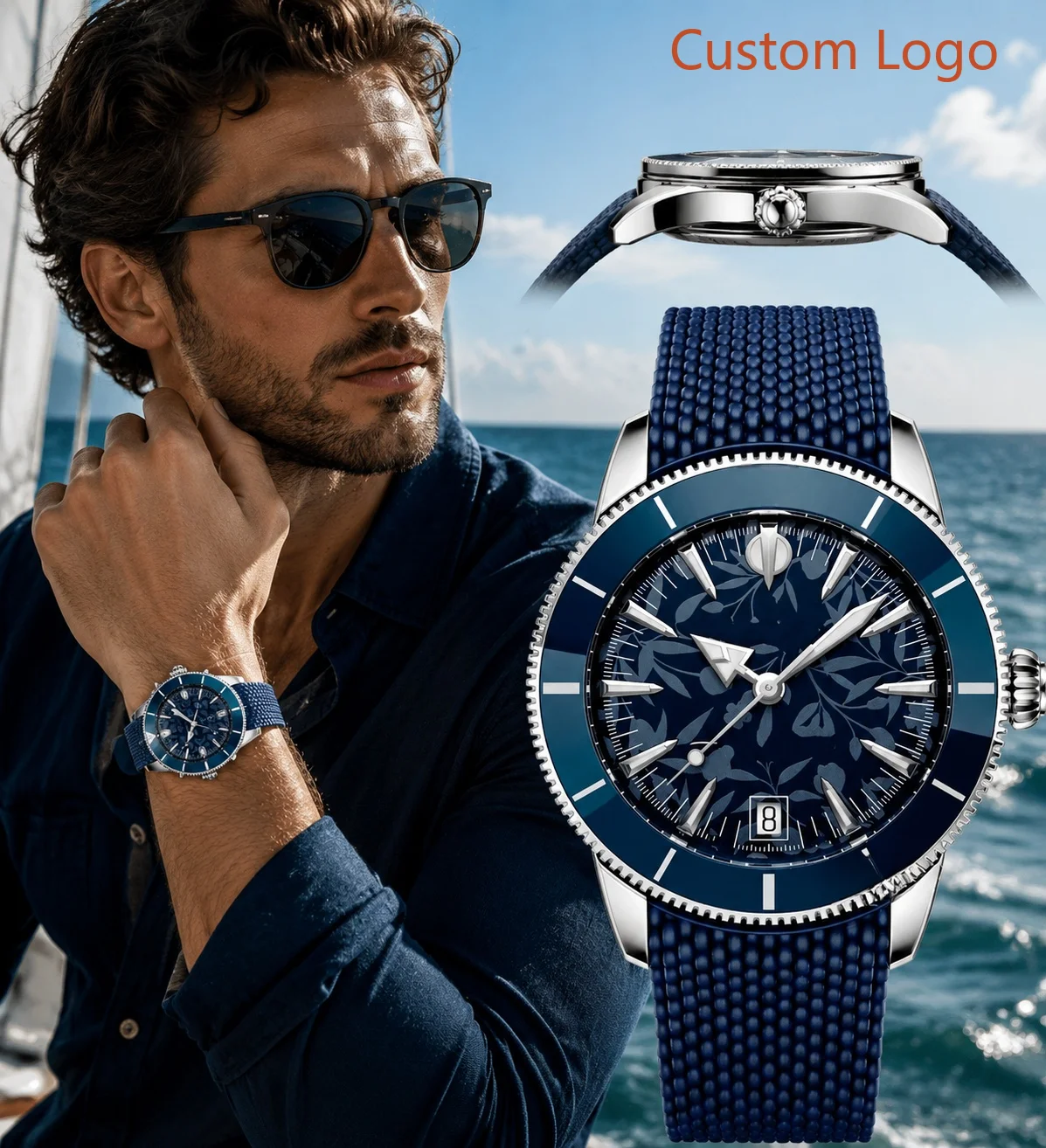 Luxury Watch Rubber Strap - Men 46mm Diving Automatic Watch Rotating