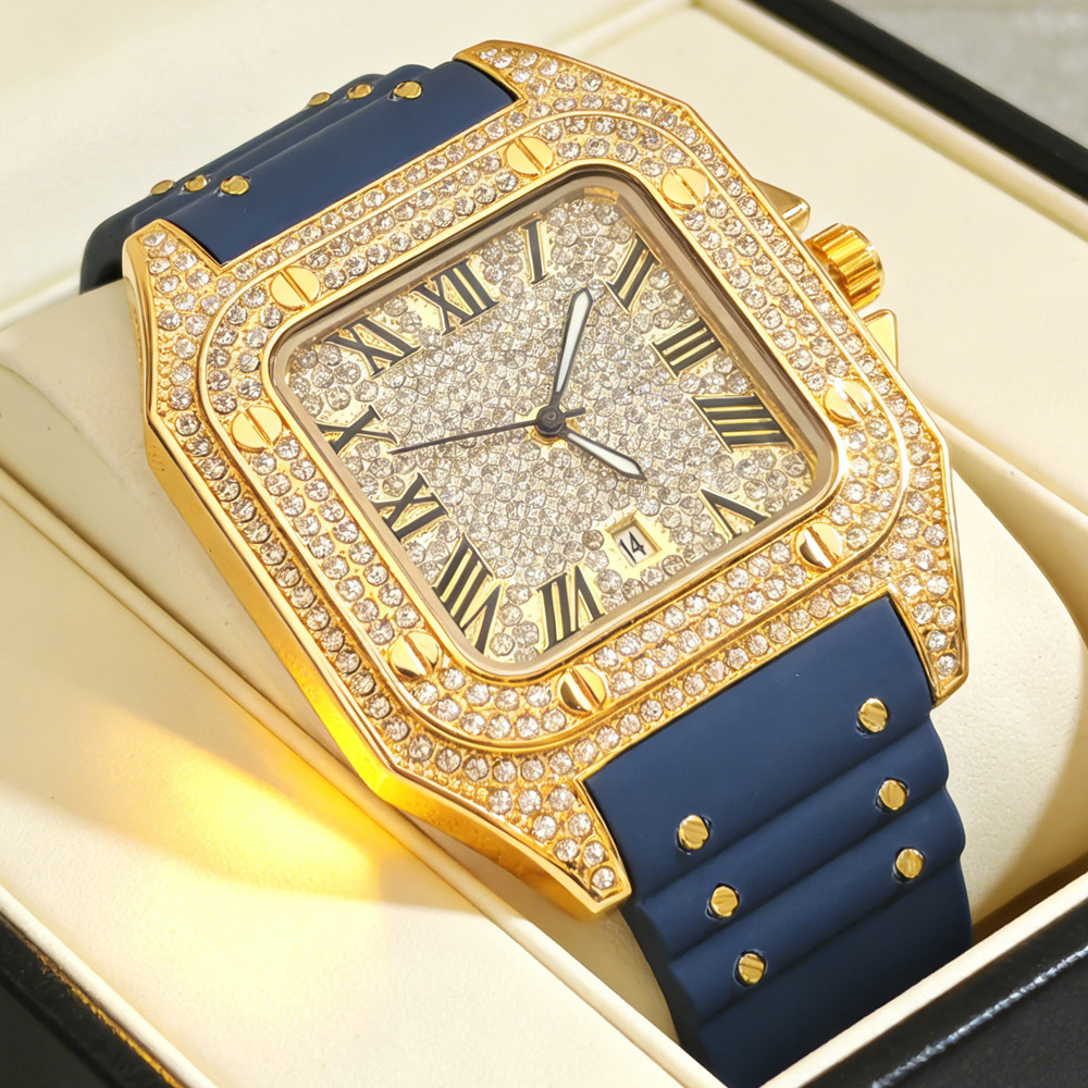 Hip Hop Iced Out Bling Square  - Luxury Watch Rubber Strap ulasan dan harga