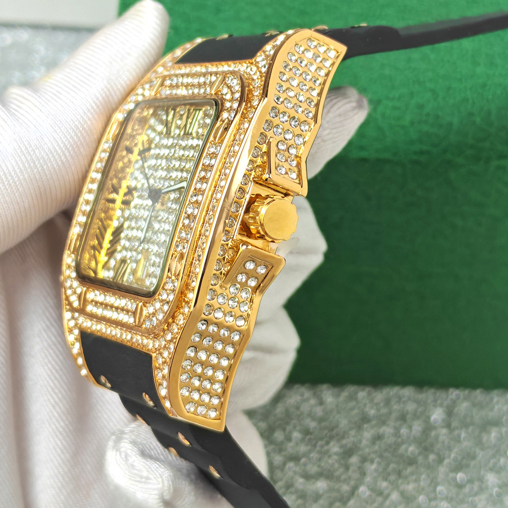 Hip Hop Iced Out Bling Square  - Luxury Watch Rubber Strap ulasan dan harga