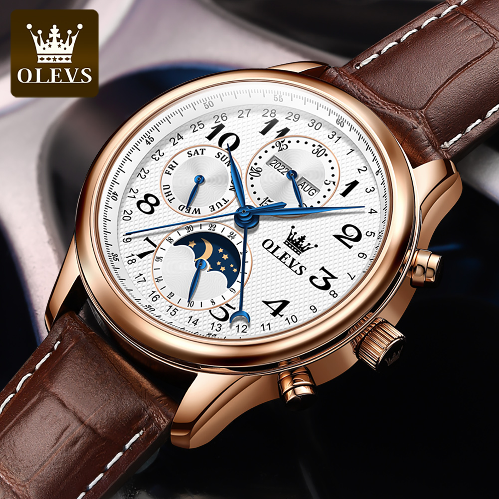 OLEVS 6667 Luxury Original Men - Moonphase Complication Watch ulasan dan harga