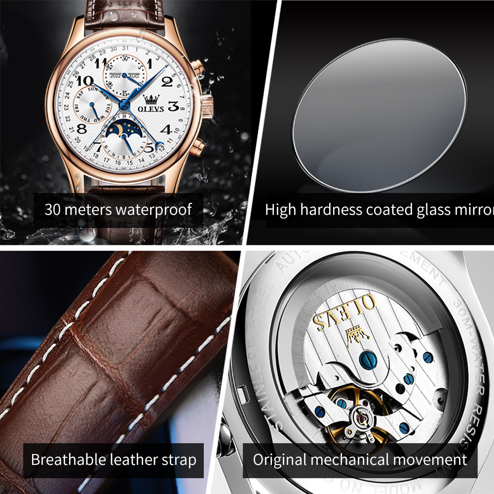 OLEVS 6667 Luxury Original Men - Moonphase Complication Watch ulasan dan harga