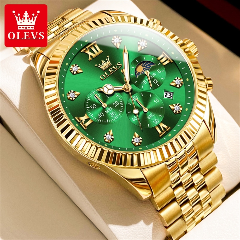 OLEVS 2932 Men Watch All Gold  - Moonphase Complication Watch ulasan dan harga