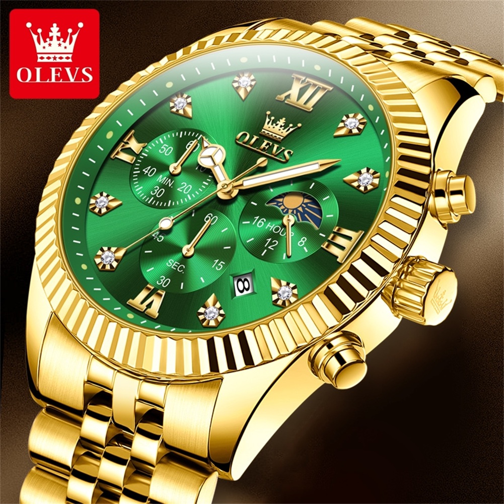 OLEVS 2932 Men Watch All Gold  - Moonphase Complication Watch ulasan dan harga