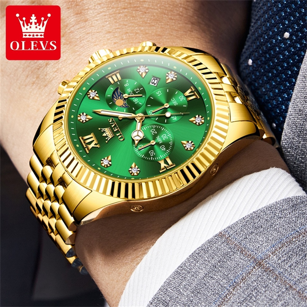 OLEVS 2932 Men Watch All Gold  - Moonphase Complication Watch ulasan dan harga