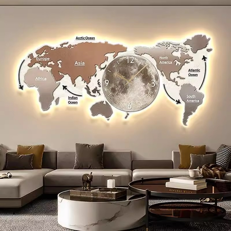 World Map Glowing Wall Clock L - Luxury Watch Wall Clock ulasan dan harga