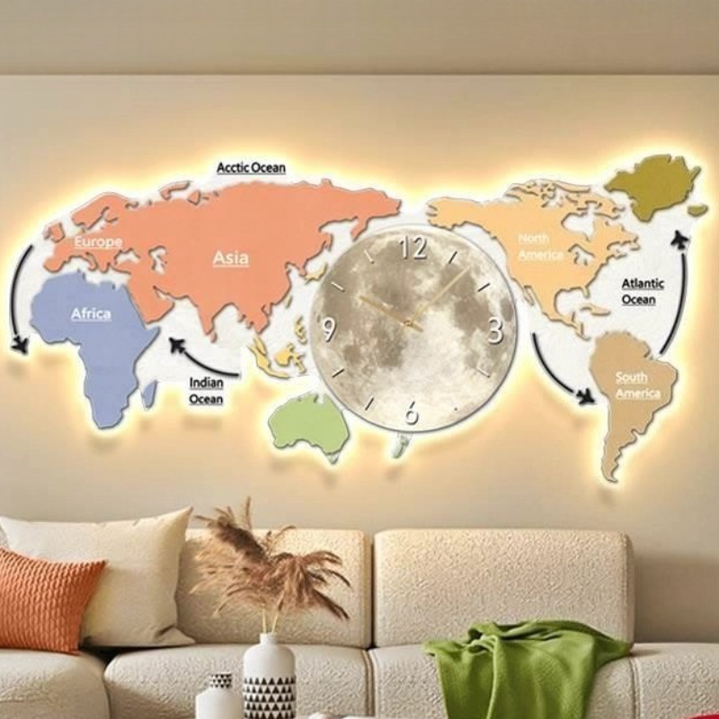World Map Glowing Wall Clock L - Luxury Watch Wall Clock ulasan dan harga