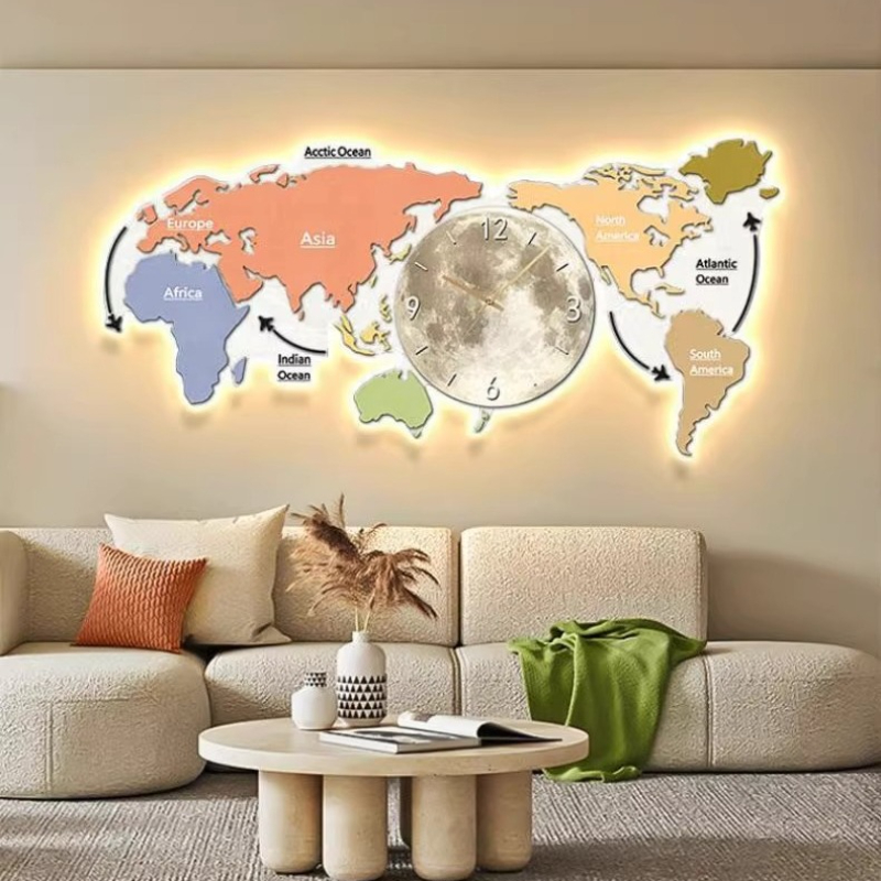World Map Glowing Wall Clock L - Luxury Watch Wall Clock ulasan dan harga